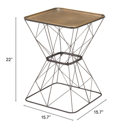 22" Black And Antique Gold Steel Square End Table