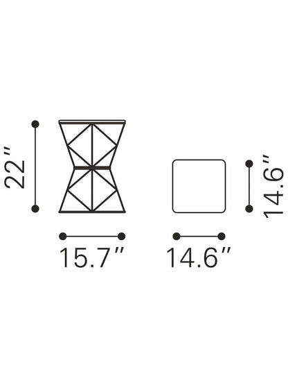 22" Black And Antique Gold Steel Square End Table