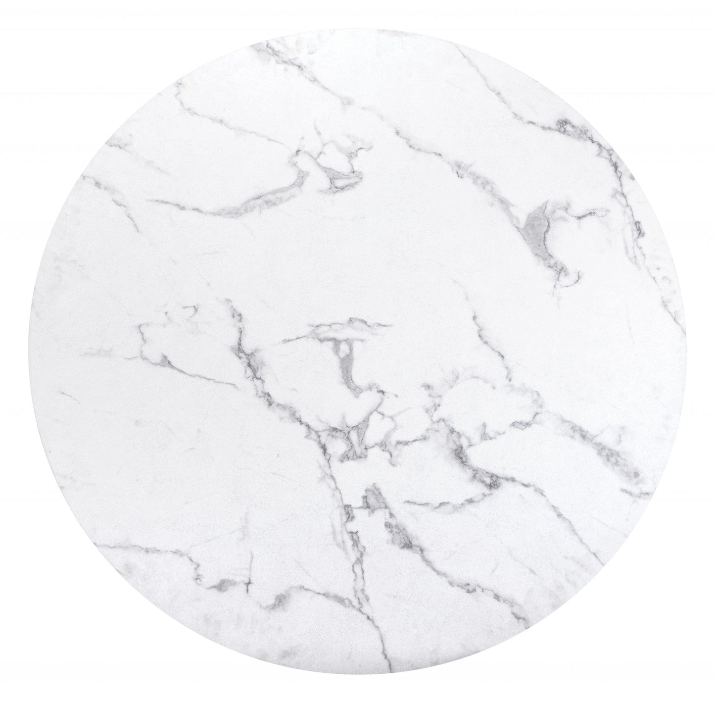 47" White Faux Marble Print And Black Round Dining Table