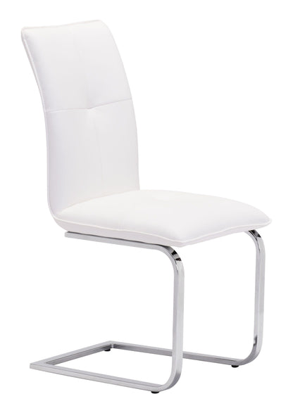 Set of Two White Faux Leather and Chrome Contempo Comfy Dining Chairs