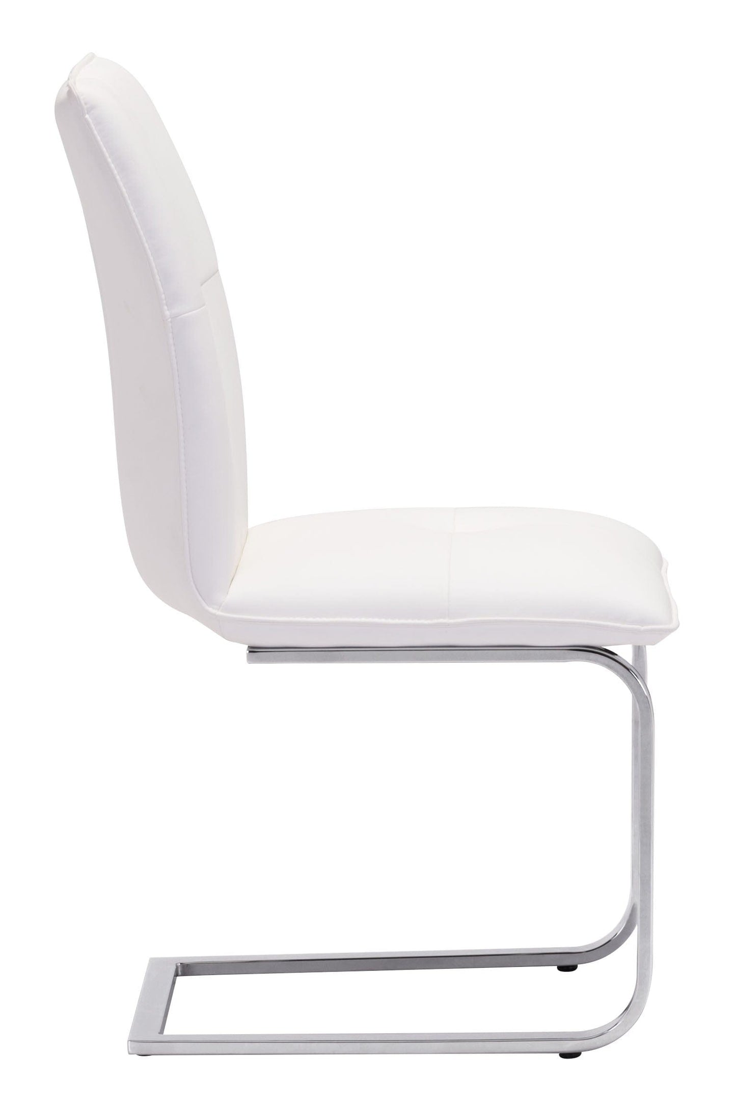 Set of Two White Faux Leather and Chrome Contempo Comfy Dining Chairs