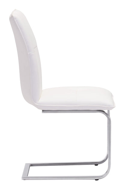 Set of Two White Faux Leather and Chrome Contempo Comfy Dining Chairs