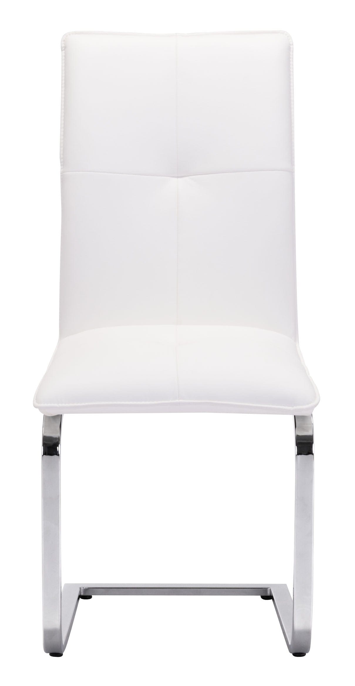 Set of Two White Faux Leather and Chrome Contempo Comfy Dining Chairs