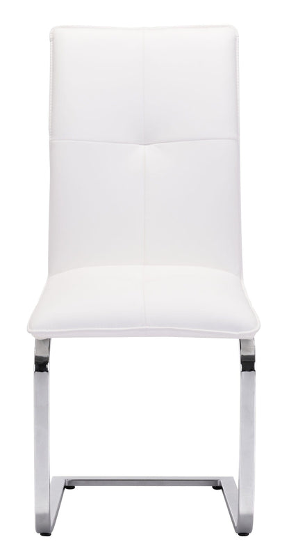 Set of Two White Faux Leather and Chrome Contempo Comfy Dining Chairs