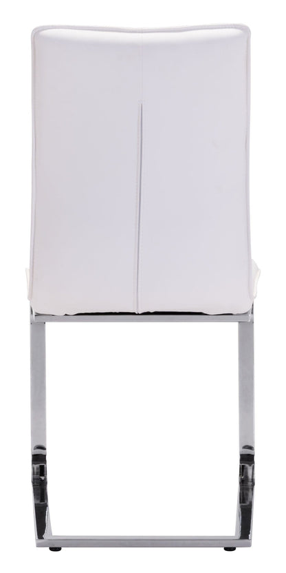 Set of Two White Faux Leather and Chrome Contempo Comfy Dining Chairs
