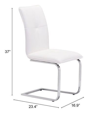 Set of Two White Faux Leather and Chrome Contempo Comfy Dining Chairs