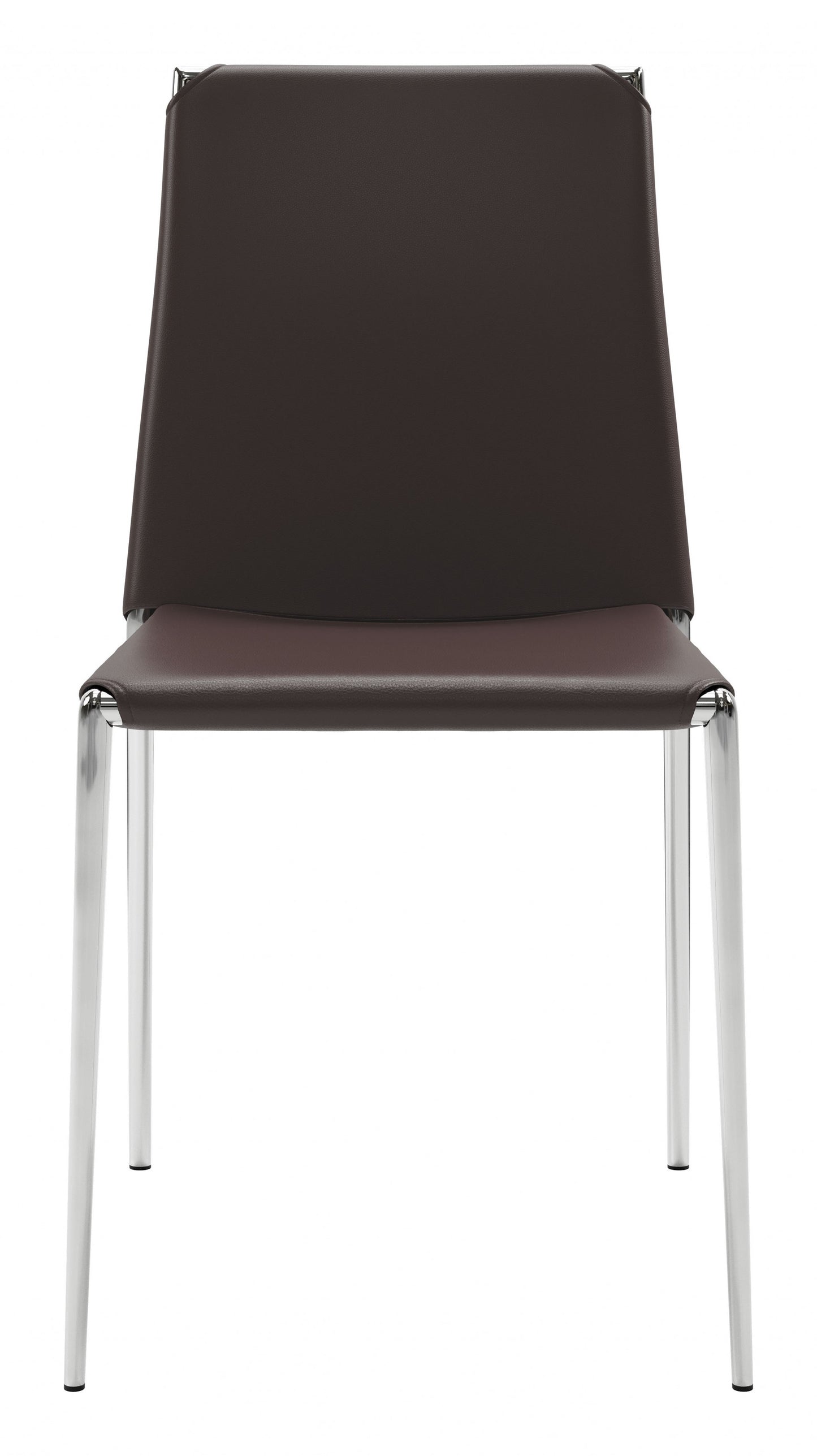 Set of Four Brown Faux Leather and Steel Standard Stackable Dining or Accent Chairs