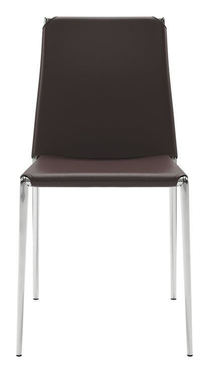 Set of Four Brown Faux Leather and Steel Standard Stackable Dining or Accent Chairs