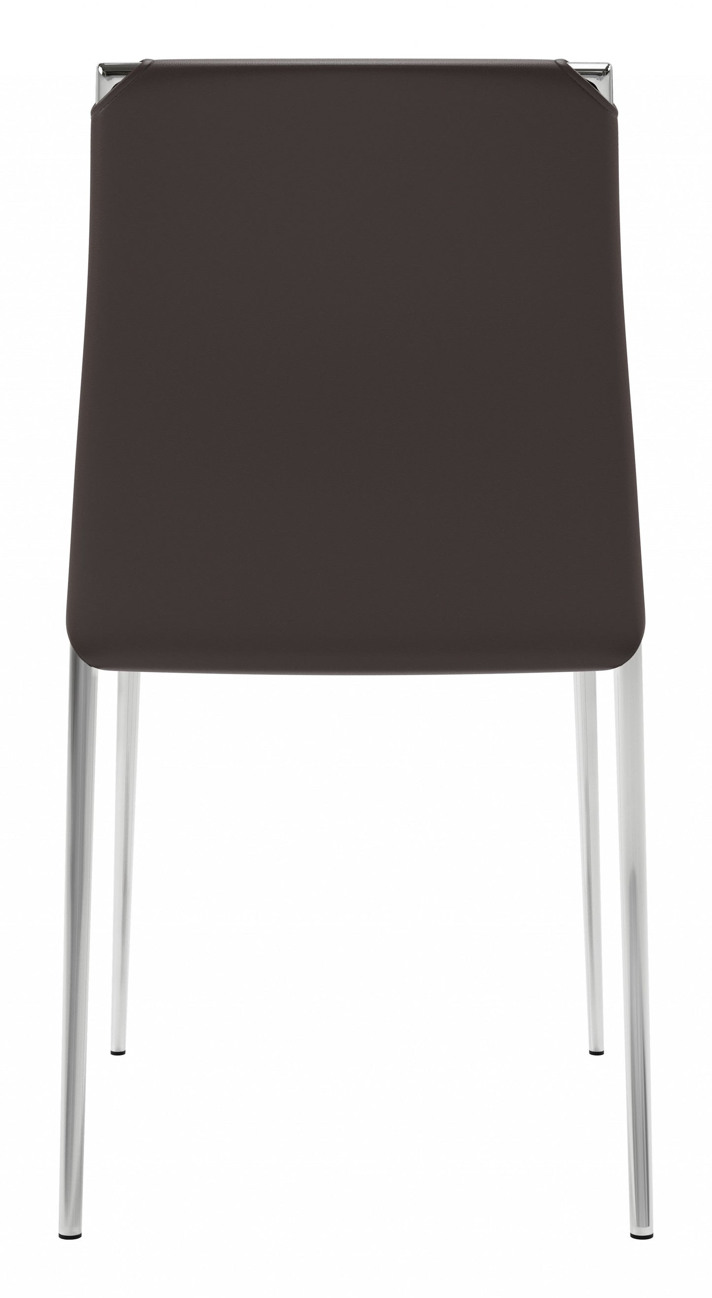 Set of Four Brown Faux Leather and Steel Standard Stackable Dining or Accent Chairs