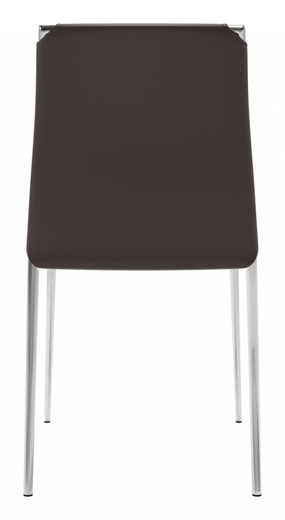 Set of Four Brown Faux Leather and Steel Standard Stackable Dining or Accent Chairs