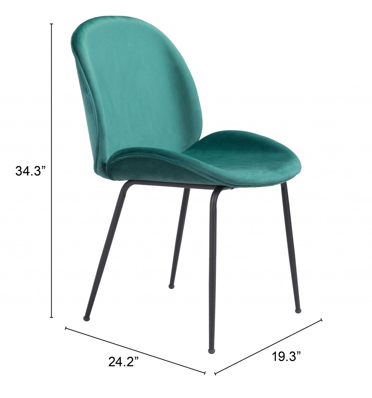 Set of Two Contempo Emerald Green Velvet Dining Chairs