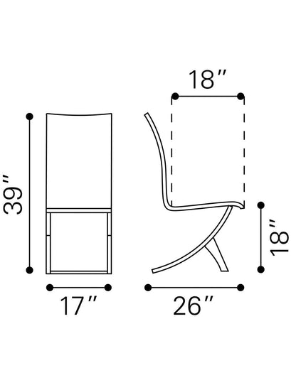 Set of Two Contempo Slim Brown Faux Leather and Stainless Dining Chairs