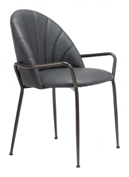 Set of Two Dark Gray Faux Leather Arch Dining Chairs
