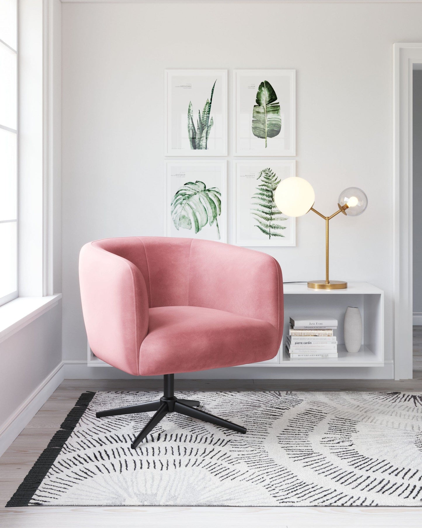 Gusto Glam Pink and Black Swivel Accent Chair
