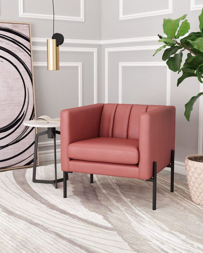 Terra Cotta and Black Modern Cube Faux Leather Accent Chair