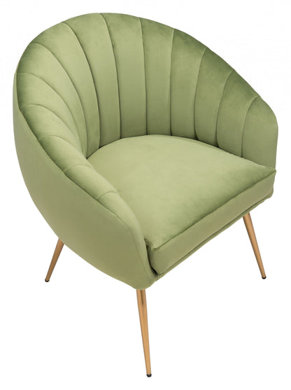 Mossy Green and Gold Curve Vertical Channel Accent Club Chair