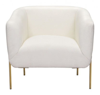 31" Ivory and Gold Textural Upholstered Accent Armchair
