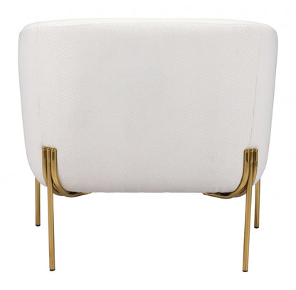 31" Ivory and Gold Textural Upholstered Accent Armchair