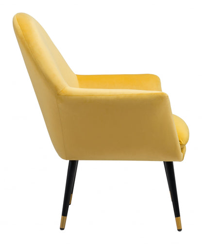 Golden Yellow Comfy Curvy Velvet and Black Accent Chair