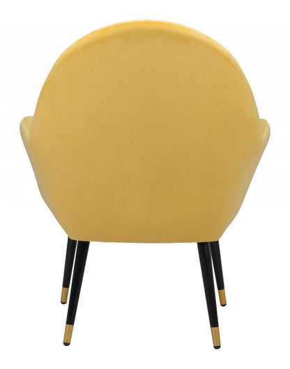 Golden Yellow Comfy Curvy Velvet and Black Accent Chair