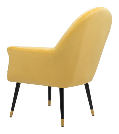 Golden Yellow Comfy Curvy Velvet and Black Accent Chair