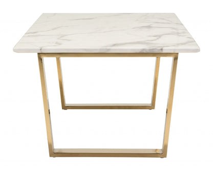 Designer's Choice White Faux Marble and Gold Coffee Table