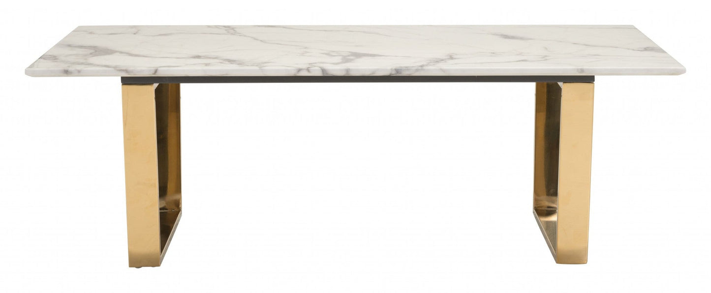 Designer's Choice White Faux Marble and Gold Coffee Table