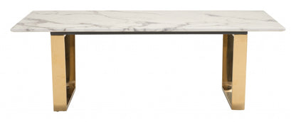 Designer's Choice White Faux Marble and Gold Coffee Table