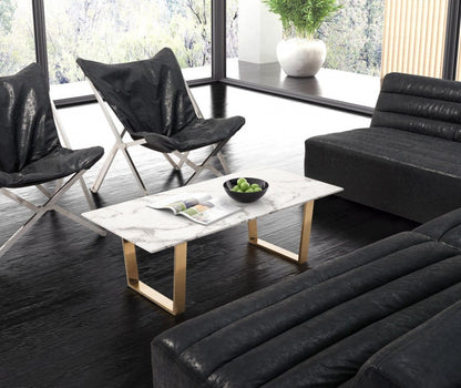 Designer's Choice White Faux Marble and Gold Coffee Table