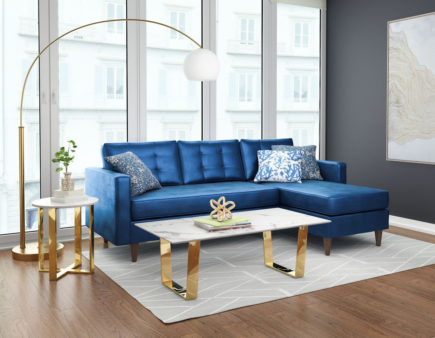 Designer's Choice White Faux Marble and Gold Coffee Table