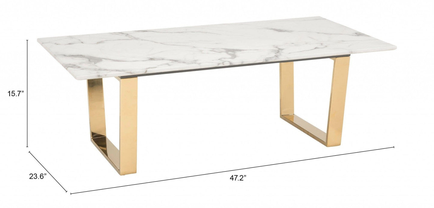Designer's Choice White Faux Marble and Gold Coffee Table