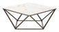 36" Antique Brass And White Faux Marble Stone Coffee Table