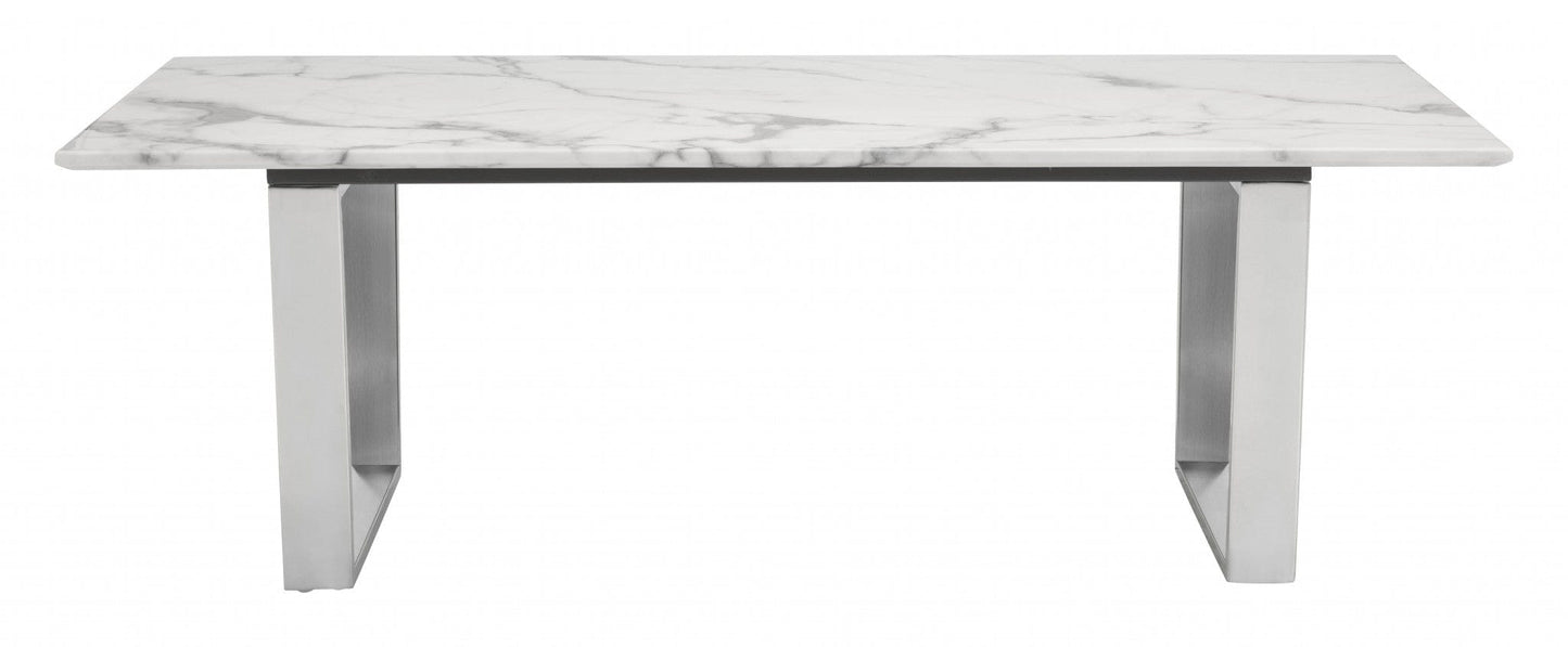 Designer's Choice White Faux Marble and Steel Coffee Table
