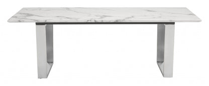 Designer's Choice White Faux Marble and Steel Coffee Table
