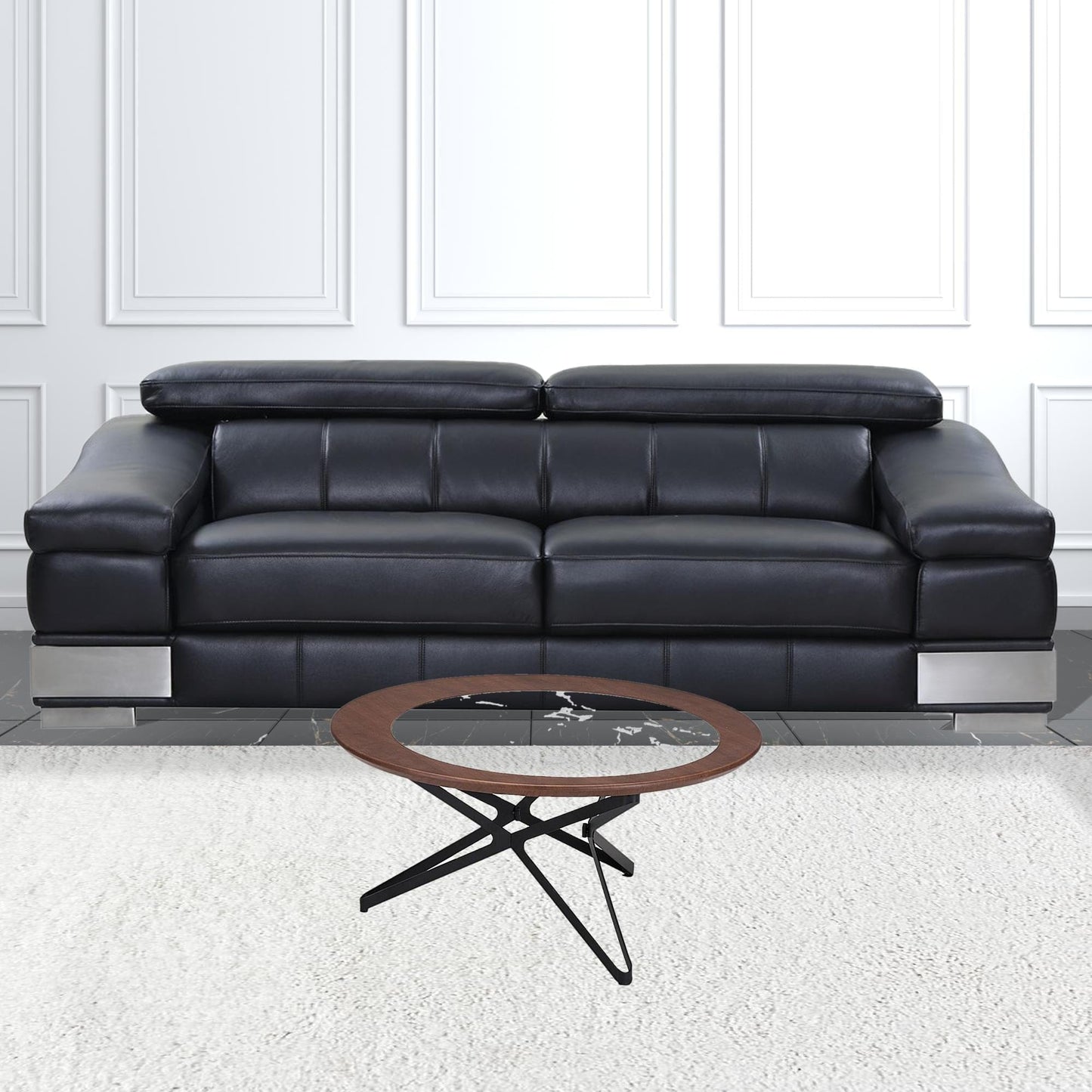 Set Of Two Brown Faux Marble and Black Coffee Tables