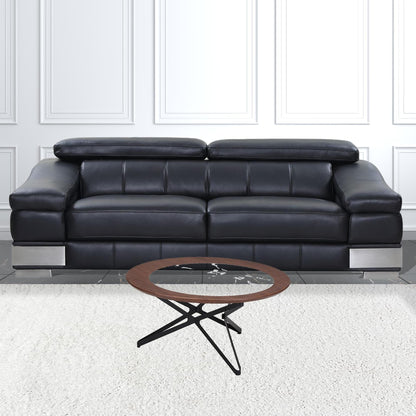 Set Of Two Brown Faux Marble and Black Coffee Tables