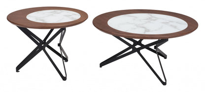 Set Of Two Brown Faux Marble and Black Coffee Tables