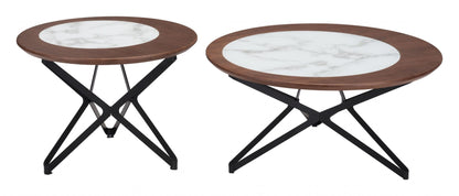 Set Of Two Brown Faux Marble and Black Coffee Tables