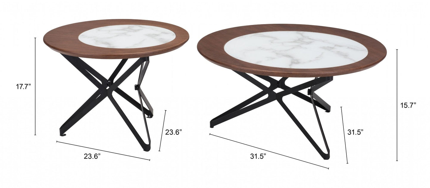 Set Of Two Brown Faux Marble and Black Coffee Tables
