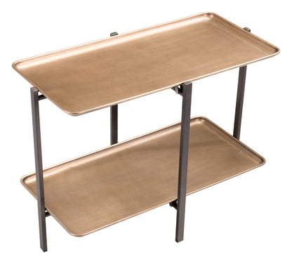 33" Black And Gold Two Level Rectangular Coffee Table