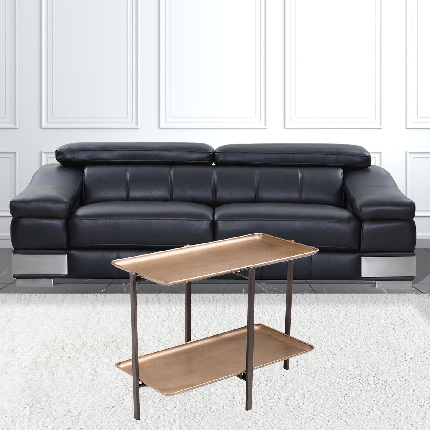 33" Black And Gold Two Level Rectangular Coffee Table