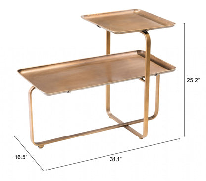 31" Gold Square and Rectangular Two Level Coffee Table