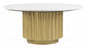 36" Gold And White Marble Pleated Pedestal Round Coffee Table