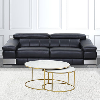 Set Of Two 36" Gold And White Round Nested Coffee Tables