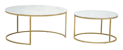 Set Of Two 36" Gold And White Round Nested Coffee Tables