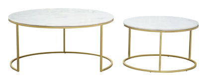 Set Of Two 36" Gold And White Round Nested Coffee Tables