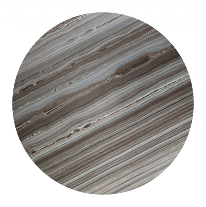 36" Black And Gray Genuine Marble Round Coffee Table