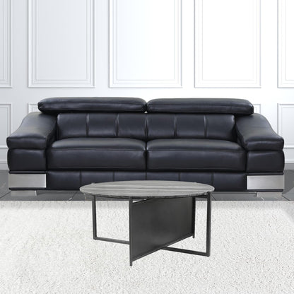 36" Black And Gray Genuine Marble Round Coffee Table