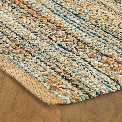 5’ x 8’ Teal and Natural Braided Jute Area Rug