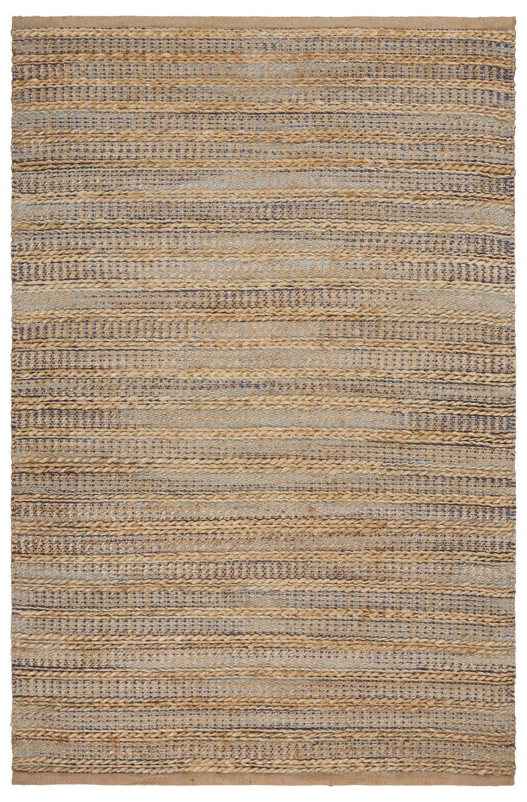 9’ x 12’ Tan and Navy Braided Jute Area Rug